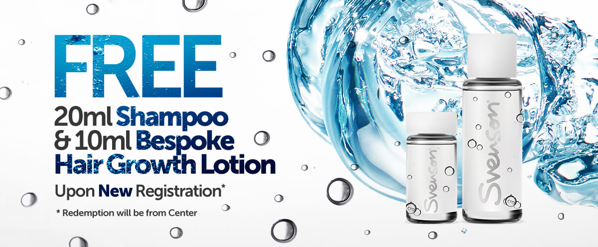 FREE 20ml shampoo & 10ml Bespoke Hair Growth lotion upon new registration